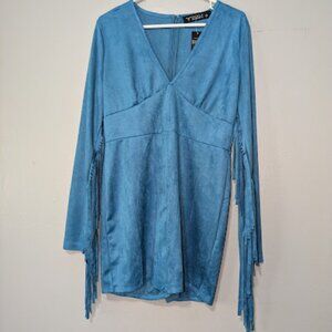 Lucky & Blessed Women's Teal Suede Fringe Romper Size XLarge NWT